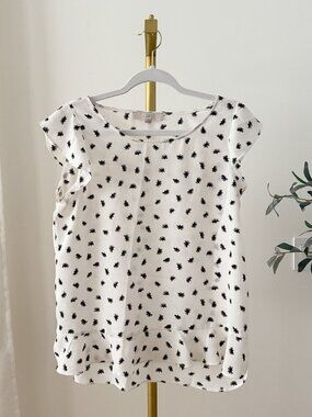 LOFT Flutter Ruffle Sleeve Blouse | Dandelion Print | Hi-Low Hem | M